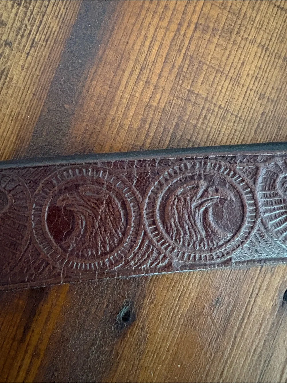 Vintage CL Handtooled Flying Eagle Western Patriotic Leather Belt Brown Sz 44